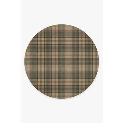 Dress Stewart Tartan Khaki Flatwoven Rug - 245 Round cm - Rug + Pad System