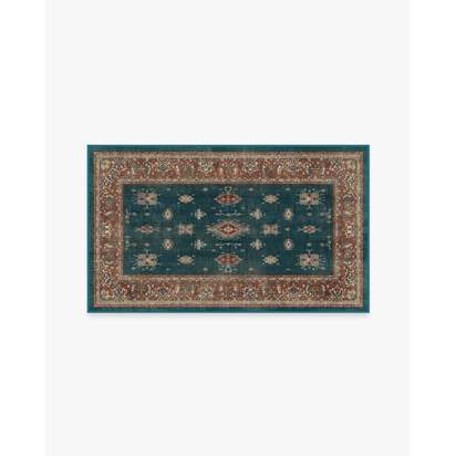 Verena Teal Blue Flatwoven Rug - 90 x 150 cm - Rug + Pad System