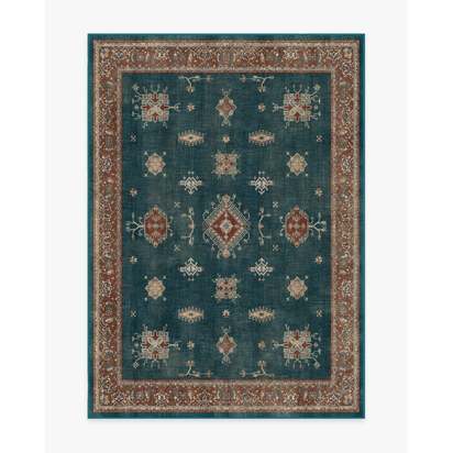 Verena Teal Blue Flatwoven Rug - 150 x 215 cm - Rug + Pad System