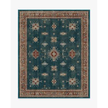 Verena Teal Blue Flatwoven Rug - 245 x 305 cm - Rug + Pad System