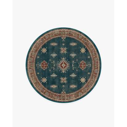Verena Teal Blue Flatwoven Rug - 185 Round cm - Rug + Pad System
