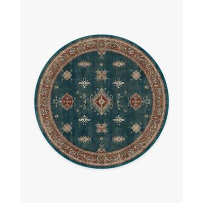 Verena Teal Blue Flatwoven Rug - 245 Round cm - Rug + Pad System