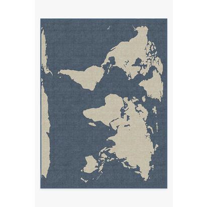 World Map Blue Flatwoven Rug - 275 x 365 cm - Rug + Pad System
