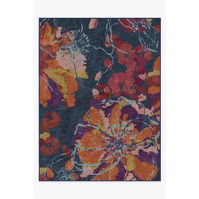 Watercolour Floral Navy Flatwoven Rug - 275 x 365 cm - Rug + Pad System