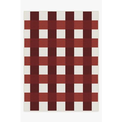 Gingham Plaid Red & White Outdoor Rug - 275 x 365 cm - Rug + Pad System