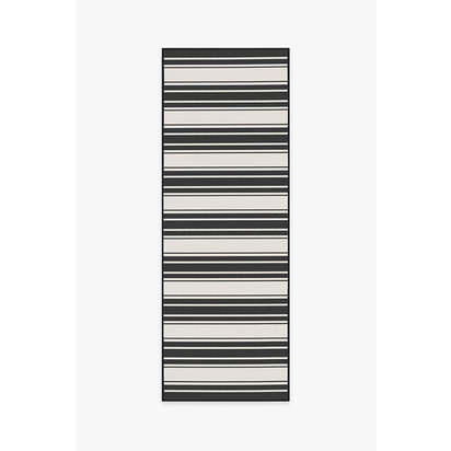 Marina Stripe Black Outdoor Rug - 75 x 215 cm - Rug + Pad System
