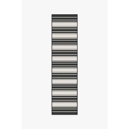 Marina Stripe Black Outdoor Rug - 75 x 305 cm - Rug + Pad System