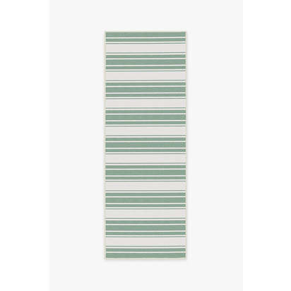 Marina Stripe Sage Green Outdoor Rug - 75 x 215 cm - Rug + Pad System