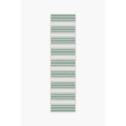 Marina Stripe Sage Green Outdoor Rug - 75 x 305 cm - Rug + Pad System