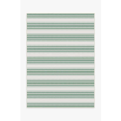 Marina Stripe Sage Green Outdoor Rug - 150 x 215 cm - Rug + Pad System