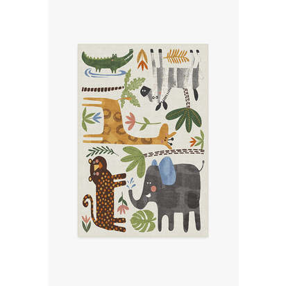 Jungle Safari Multicolour Flatwoven Rug - 120 x 185 cm - Rug + Pad System