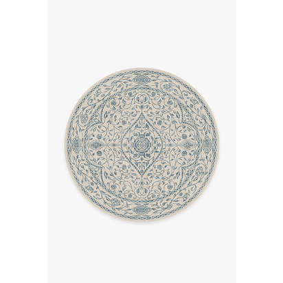 Vianna Blue & Ivory Flatwoven Rug - 185 Round cm - Rug + Pad System