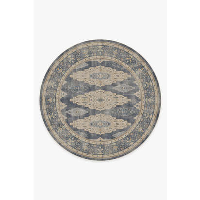 Maxine Dusk Blue Flatwoven Rug - 245 Round cm - Rug + Pad System