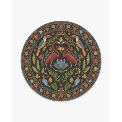 Birds Of A Feather Flatwoven Rug by Iris Apfel - 245 Round cm - Rug + Pad System
