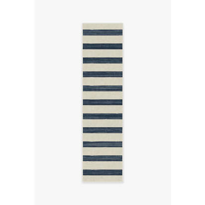 Sumi Sailor Stripe Navy Flatwoven Rug - 75 x 305 cm - Rug + Pad System