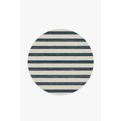 Sumi Sailor Stripe Navy Flatwoven Rug - 185 Round cm - Rug + Pad System