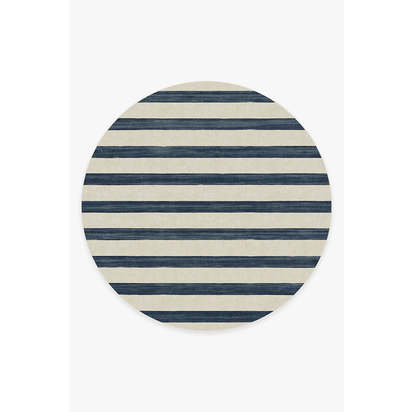 Sumi Sailor Stripe Navy Flatwoven Rug - 245 Round cm - Rug + Pad System