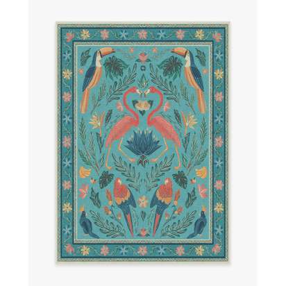 Birds Of A Feather Aqua Flatwoven Rug by Iris Apfel - 150 x 215 cm - Rug + Pad System