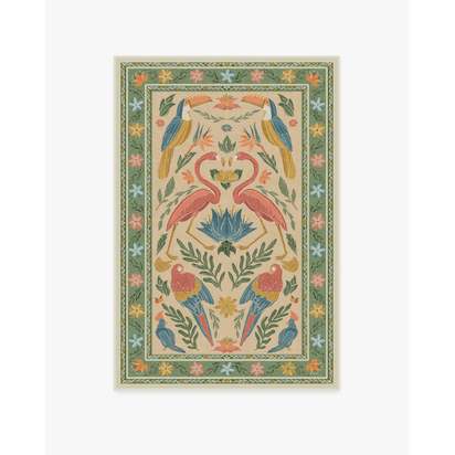 Birds Of A Feather Green & Peach Flatwoven Rug by Iris Apfel - 120 x 185 cm - Rug + Pad System