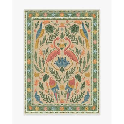 Birds Of A Feather Green & Peach Flatwoven Rug by Iris Apfel - 150 x 215 cm - Rug + Pad System