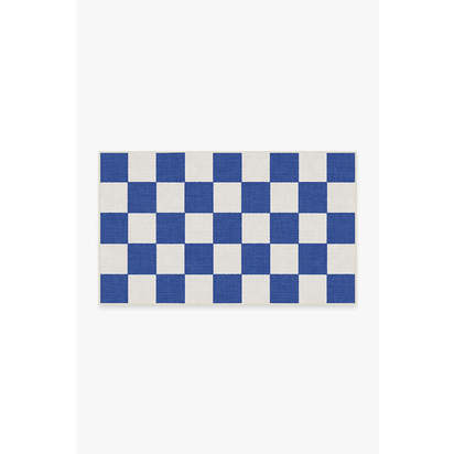 Jaque Checkered Blue Outdoor Rug - 90 x 150 cm - Rug + Pad System
