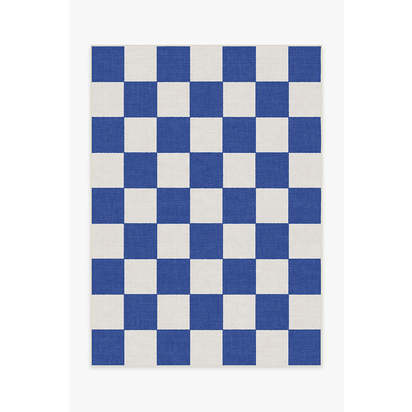 Jaque Checkered Blue Outdoor Rug - 150 x 215 cm - Rug + Pad System