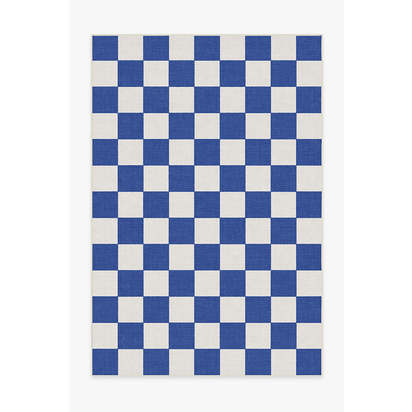 Jaque Checkered Blue Outdoor Rug - 185 x 275 cm - Rug + Pad System