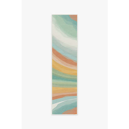 Watercolor Waves Copper Jade Outdoor Rug - 75 x 305 cm - Rug + Pad System