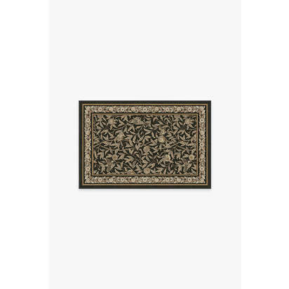 Bird & Pomegranate Soft Black Flatwoven Rug by Morris & Co. - 60 x 90 cm - Rug + Pad System