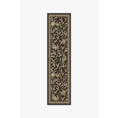 Bird & Pomegranate Soft Black Flatwoven Rug by Morris & Co. - 75 x 305 cm - Rug + Pad System