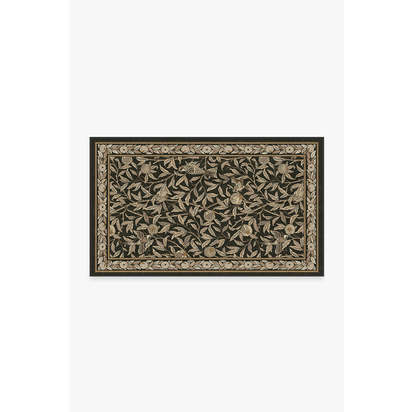 Bird & Pomegranate Soft Black Flatwoven Rug by Morris & Co. - 90 x 150 cm - Rug + Pad System