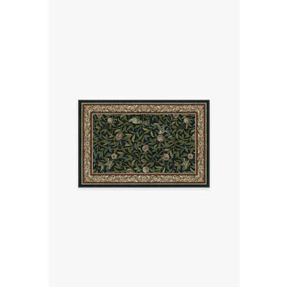 Bird & Pomegranate Teal Green Flatwoven Rug by Morris & Co. - 60 x 90 cm - Rug + Pad System