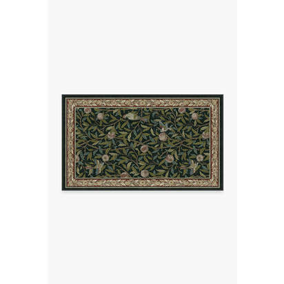 Bird & Pomegranate Teal Green Flatwoven Rug by Morris & Co. - 90 x 150 cm - Rug + Pad System