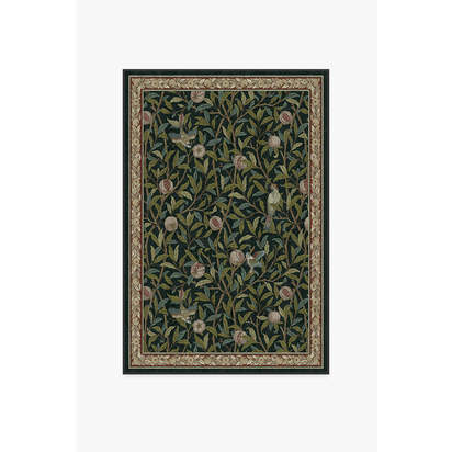 Bird & Pomegranate Teal Green Flatwoven Rug by Morris & Co. - 120 x 185 cm - Rug + Pad System