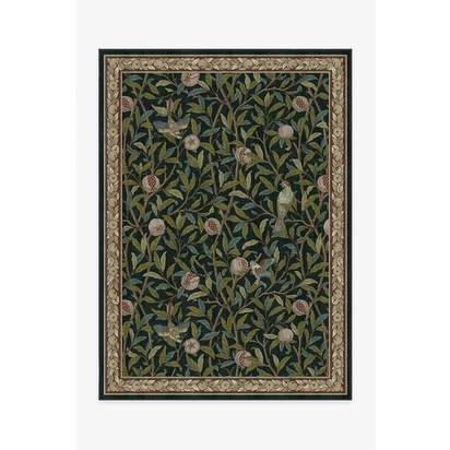 Bird & Pomegranate Teal Green Flatwoven Rug by Morris & Co. - 150 x 215 cm - Rug + Pad System