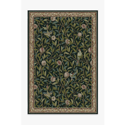Bird & Pomegranate Teal Green Flatwoven Rug by Morris & Co. - 185 x 275 cm - Rug + Pad System