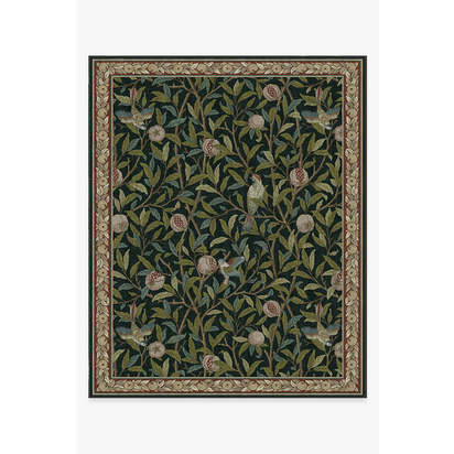 Bird & Pomegranate Teal Green Flatwoven Rug by Morris & Co. - 245 x 305 cm - Rug + Pad System