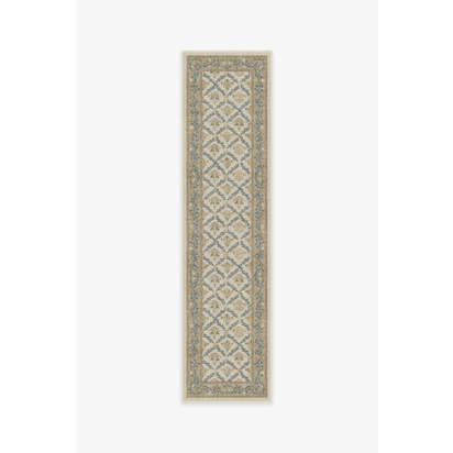 Bellflowers Ivory & Gold Flatwoven Rug by Morris & Co. - 75 x 305 cm - Rug + Pad System