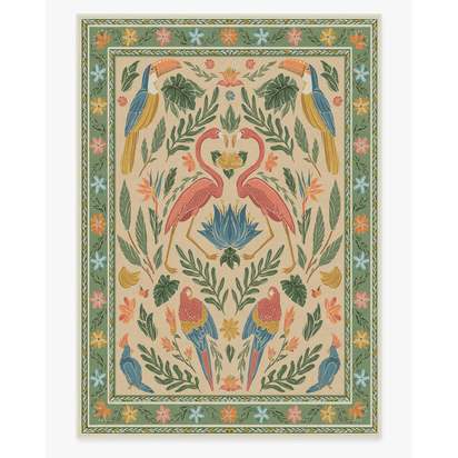 Birds Of A Feather Green & Peach Flatwoven Rug by Iris Apfel - 305 x 425 cm - Rug + Pad System