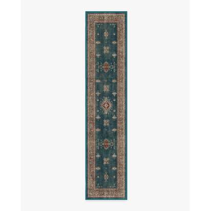 Verena Teal Blue Flatwoven Rug - 75 x 365 cm - Rug + Pad System