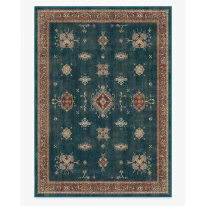 Verena Teal Blue Flatwoven Rug - 305 x 425 cm - Rug + Pad System