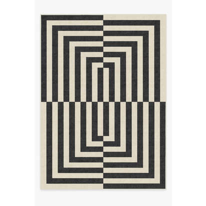 Op Art Charcoal Flatwoven Rug by Jonathan Adler - 305 x 425 cm - Rug + Pad System