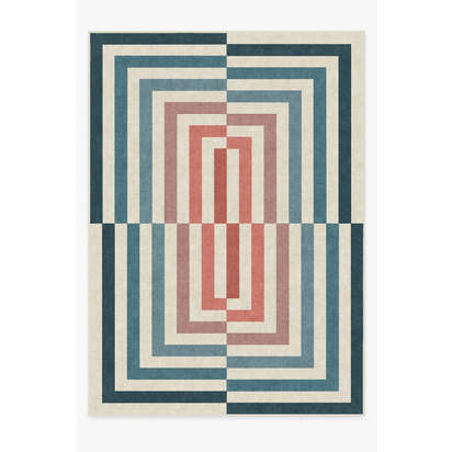 Op Art Teal Flatwoven Rug by Jonathan Adler - 305 x 425 cm - Rug + Pad System