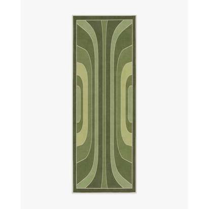 Paradox Green Flatwoven Rug by Jonathan Adler - 75 x 215 cm - Rug + Pad System