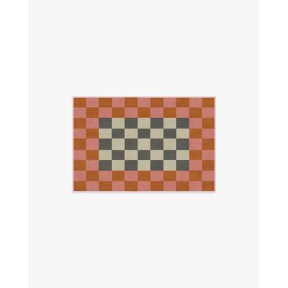 Checker Border Pink & Orange Flatwoven Rug by Jonathan Adler - 60 x 90 cm - Rug + Pad System