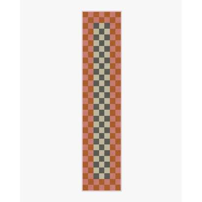 Checker Border Pink & Orange Flatwoven Rug by Jonathan Adler - 75 x 365 cm - Rug + Pad System