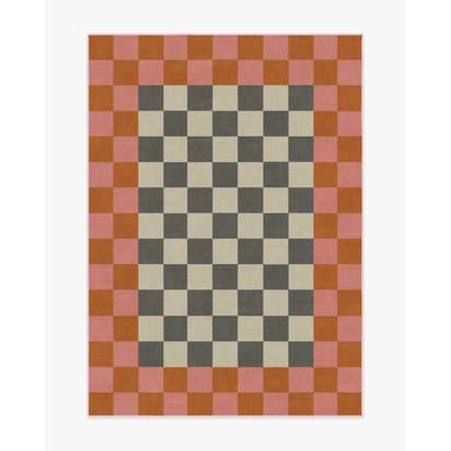 Checker Border Pink & Orange Flatwoven Rug by Jonathan Adler - 150 x 215 cm - Rug + Pad System