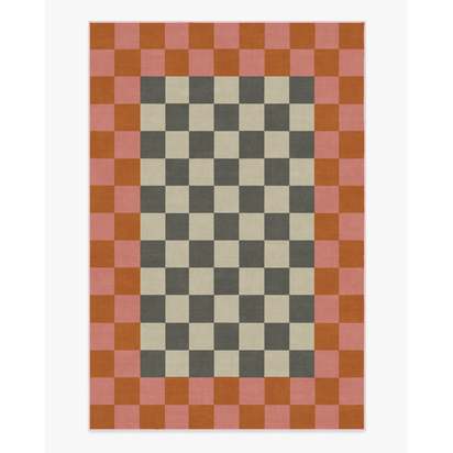 Checker Border Pink & Orange Flatwoven Rug by Jonathan Adler - 185 x 275 cm - Rug + Pad System
