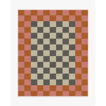 Checker Border Pink & Orange Flatwoven Rug by Jonathan Adler - 245 x 305 cm - Rug + Pad System