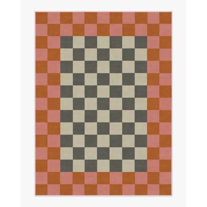 Checker Border Pink & Orange Flatwoven Rug by Jonathan Adler - 275 x 365 cm - Rug + Pad System